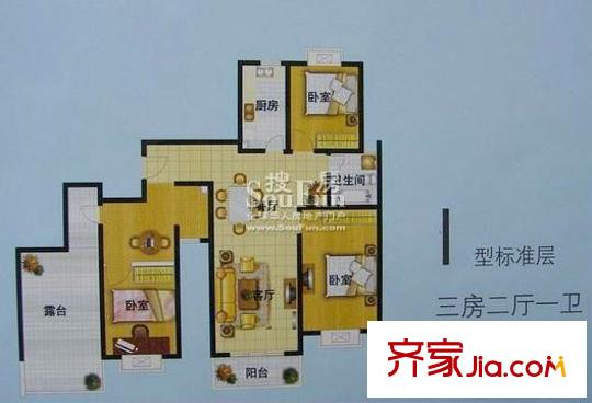 上大阳光乾和园户型图I户型 3室2厅1卫