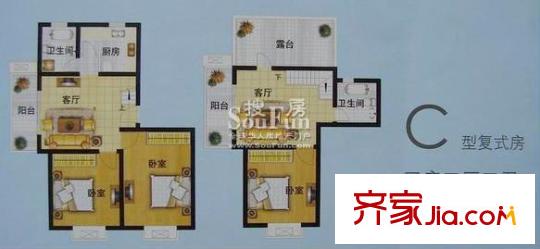 上大阳光乾和园户型图C复式户型 3室2厅2卫