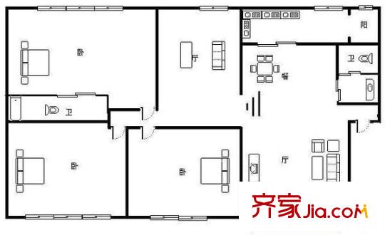 中虹家园户型图户型图 3室2厅1卫1厨