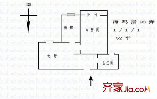 中虹家园户型图户型图 1室1厅1卫1厨