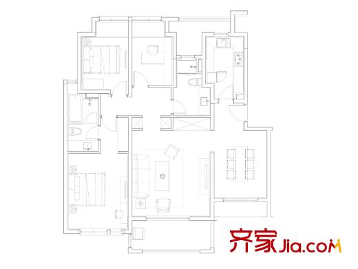 万科城花新园户型图140平户型 3室2厅2卫1厨
