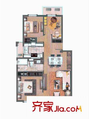 万科城花新园户型图户型图 3室2厅1卫1厨