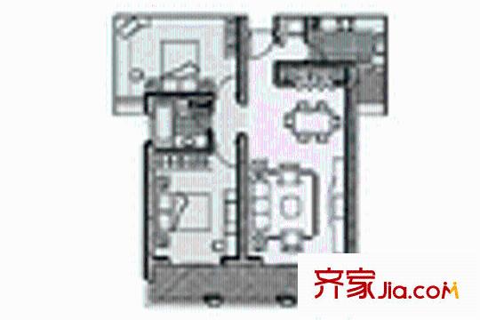 东方城市花园户型图2室2厅1卫1厨