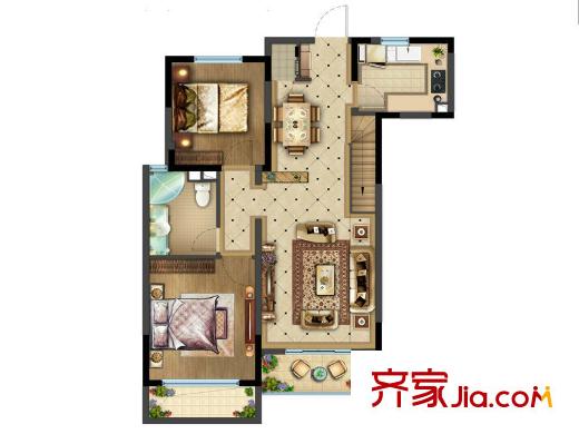 复地紫藤里户型图B户型 2室2厅1卫1厨