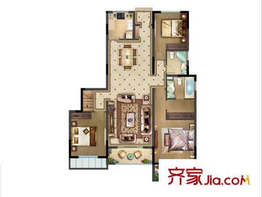 复地紫藤里户型图D2户型 3室2厅2卫1厨
