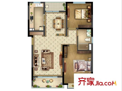 复地紫藤里户型图A1户型 2室2厅1卫1厨