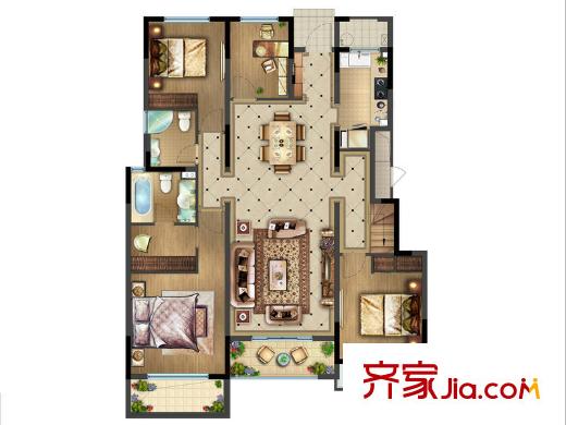 复地紫藤里户型图D1户型 4室2厅2卫1厨