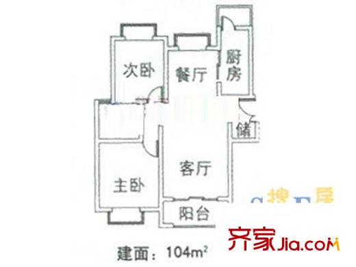 宝地东花园户型图a户型 2室2厅1卫1厨