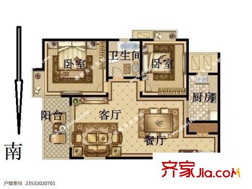 地杰国际城二期 2室 户型图