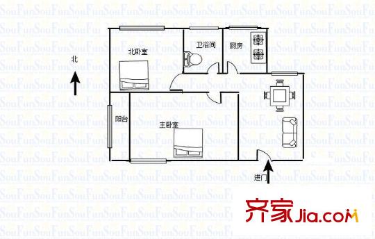 春申五村 2室 户型图