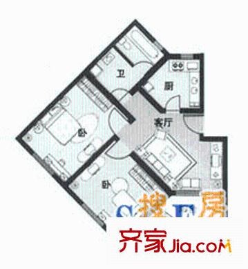 罗山花苑二期户型图2室1厅1卫1厨