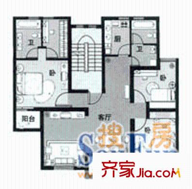 罗山花苑二期户型图3室2厅2卫1厨
