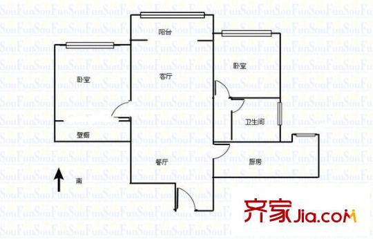 精文城上城户型图户型图 2室1厅1卫1厨