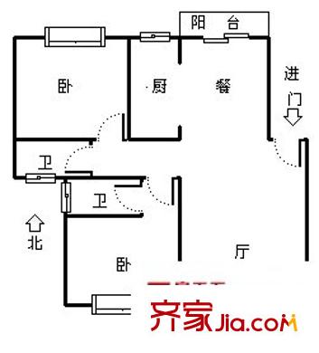 金铭新水岸 2室 户型图