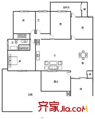 新明星花园二期户型图户型图 4室3厅2卫1厨