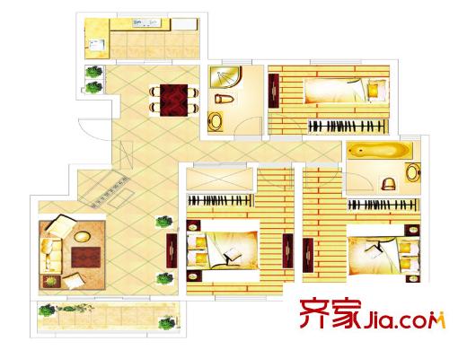 惠南小城户型图 3室2厅2卫1厨