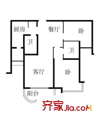 中关村公寓 2室 户型图