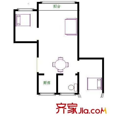 古北首席 2室 户型图