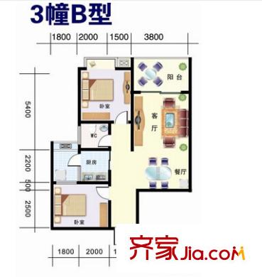 虹梅景苑户型图户型图 2室1厅1卫1厨