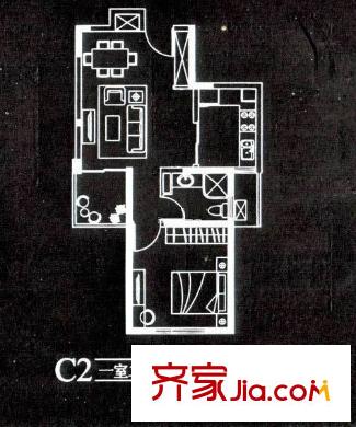印象春城户型图1室2厅户型图 1室2厅1卫1厨