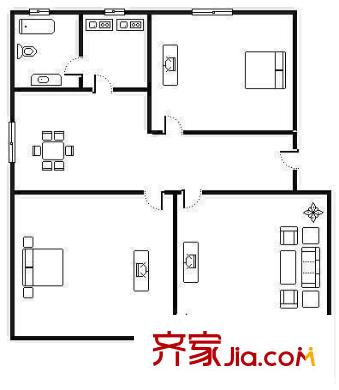 永久城市花园户型图户型图 2室2厅1卫1厨