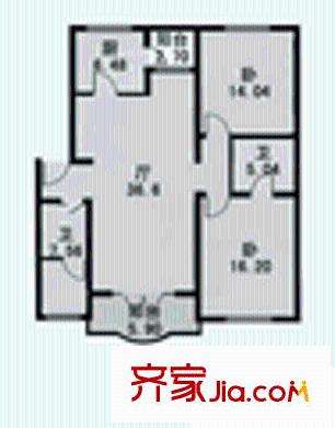 清馨苑户型图2室1厅1卫1厨