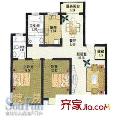 銀光苑戶型圖2室2廳2衛(wèi)1廚