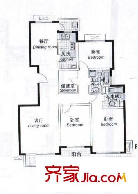 東方匯景苑戶型圖戶型圖 3室2廳2衛(wèi)1廚