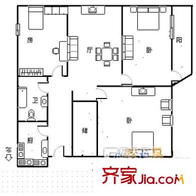 碧云新天地三期戶型圖戶型圖 3室1廳1衛(wèi)1廚