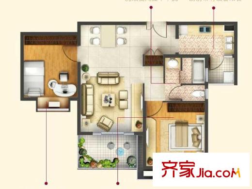 鹏欣一品漫城户型图户型图 2室2厅1卫1厨