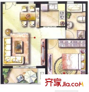 鹏欣一品漫城户型图户型图 1室2厅1卫1厨