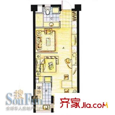 万科朗润园户型图A1 1室1厅1卫1厨