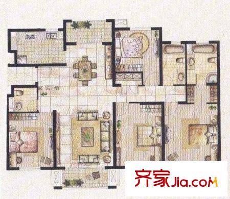 南洋瑞都户型图户型图 4室2厅2卫1厨