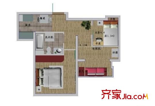 滨浦新苑三村户型图户型图 2室1厅1卫1厨