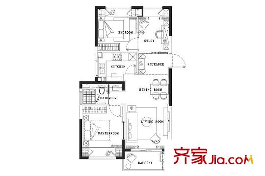 绿地海珀星晖D1户型图 3室2厅1卫1厨