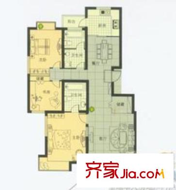 绿景世都户型图F型 3室2厅2卫1厨