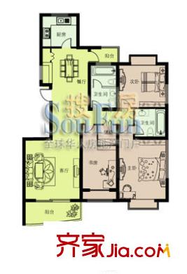 绿景世都户型图B型 3室2厅2卫1厨