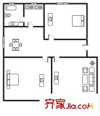 富特三村 2室 戶型圖