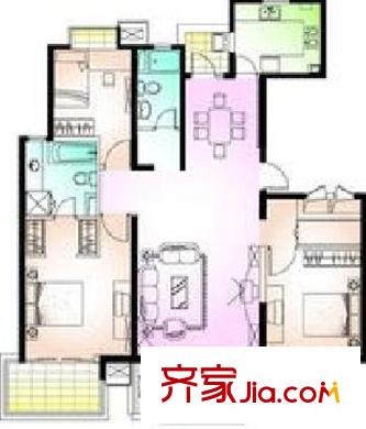 虹桥晶典苑户型图优雅三房户型图 3室2厅2卫1厨