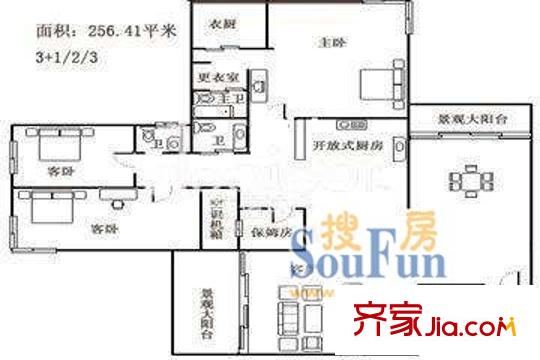 汇金广场公寓户型图户型图 3室2厅2卫1厨