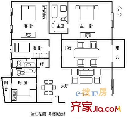 汇金广场公寓户型图户型图 4室2厅3卫1厨