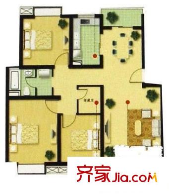 白玉兰馨园户型图户型图 3室1厅1卫1厨