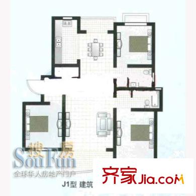 枫桦景苑户型图J1户型 3室2厅2卫1厨