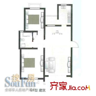 枫桦景苑户型图G1户型 3室2厅2卫1厨