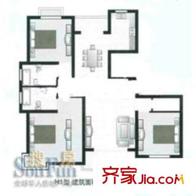 枫桦景苑户型图H1户型 3室2厅2卫1厨