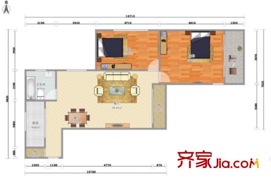 绿洲公寓 2室 户型图