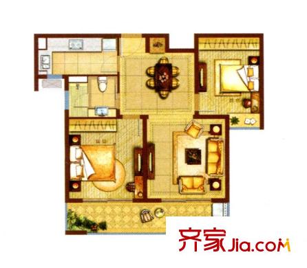 合生前灘一號戶型圖B戶型戶型圖 2室2廳1衛(wèi)1廚