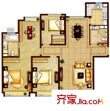 合生前灘一號戶型圖C1戶型142平米3房2廳2衛(wèi) 3室2廳2衛(wèi)1廚