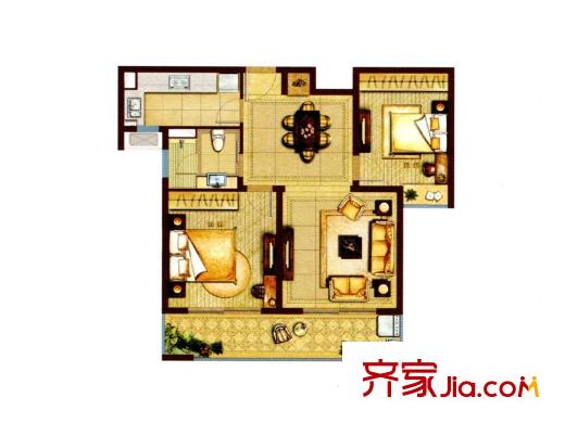 合生前灘一號戶型圖B戶型戶型圖 2室2廳1衛(wèi)1廚