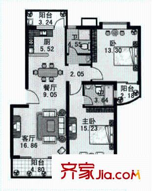 东兰兴城玉兰苑户型图2室2厅1卫1厨